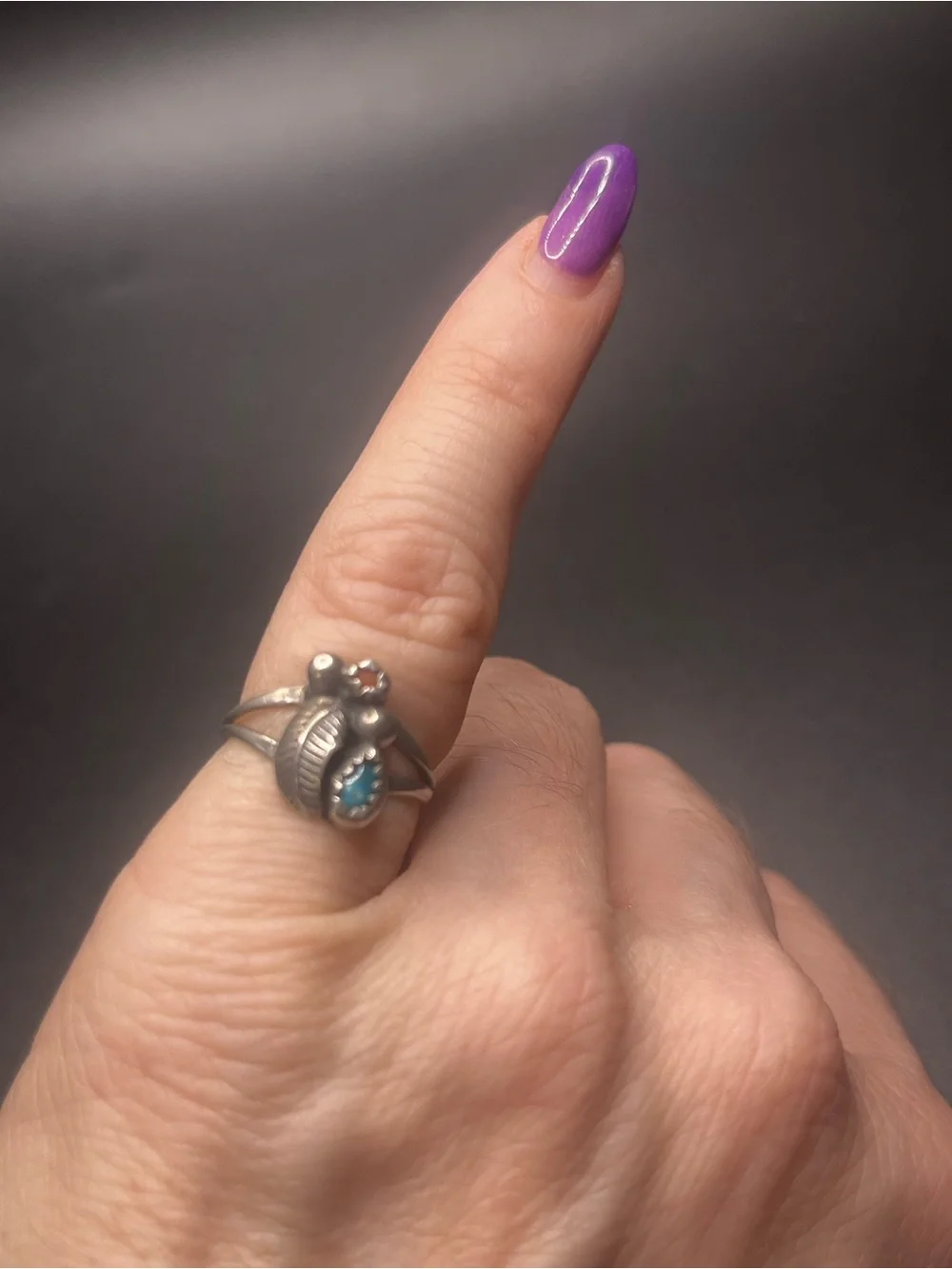 Vintage Sterling Silver Turquoise Coral Southwestern Ring Size 4